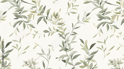  a white wallpaper with green leaves and branches on it. generative ai