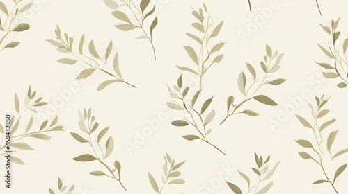  a wallpaper with a pattern of green leaves on a white background.  generative ai