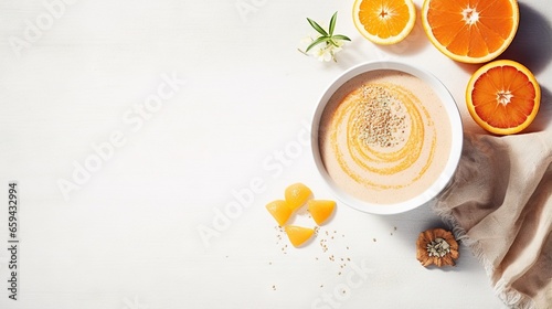  a bowl of oatmeal with orange slices and spices.  generative ai