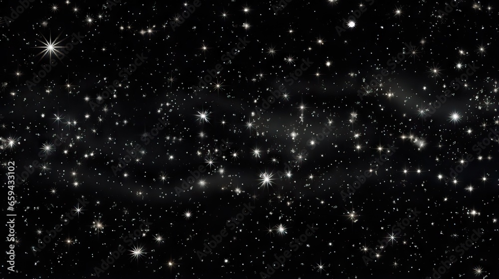  a black sky filled with lots of stars and a black background.  generative ai