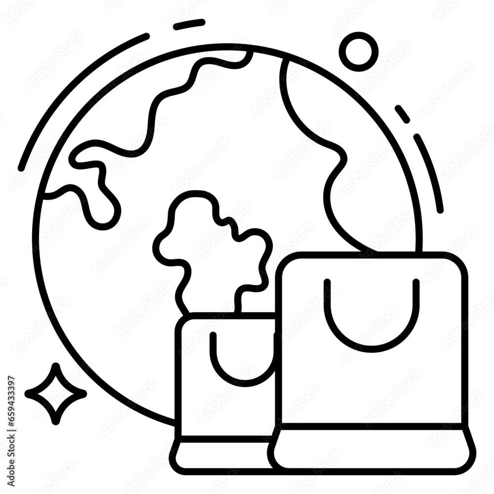 Conceptual linear design icon of global shopping Conceptual linear design icon of global shopping