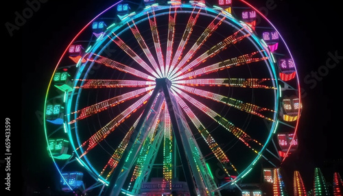 Spinning wheel of joy, carnival vibrant nightlife generated by AI
