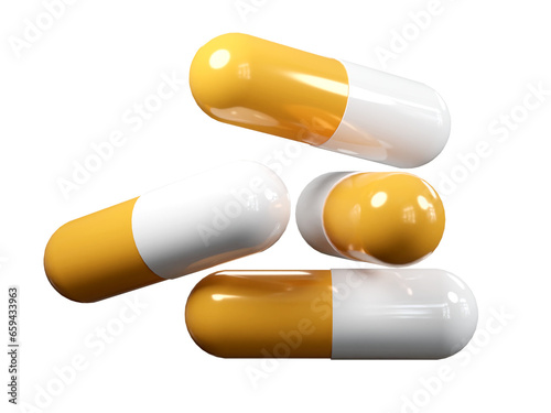 PSD Medicine pills capsule stack 3D rendered with transparent background graphics elements photo