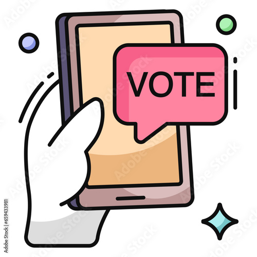 Conceptual flat design icon of mobile vote