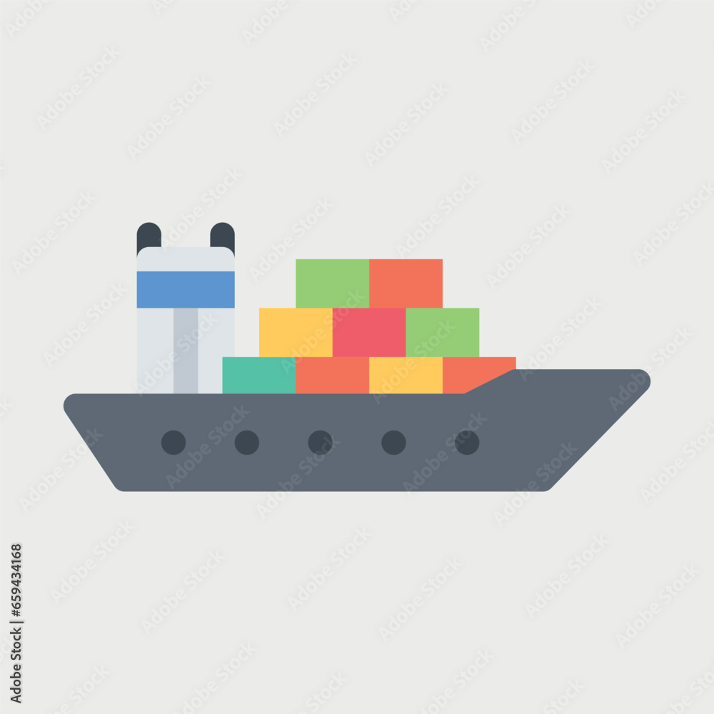 Fototapeta premium Cargo ship color vector icon. ship icon isolated white background