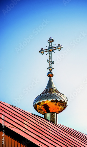 General view and architectural details in close-up of the Orthodox Church of St. Luke the Apostle and Evangelist, built in 1944, in the town of Tyniewicze Duże in Podlasie, Poland.