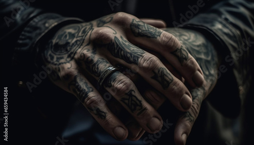 Hand holding tattoo showcases individuality and creativity generated by AI © Jeronimo Ramos