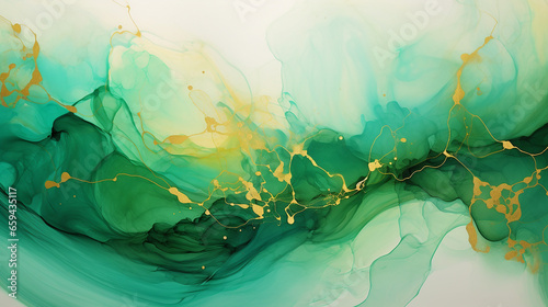 green gold floral background of marble liquid ink art photo