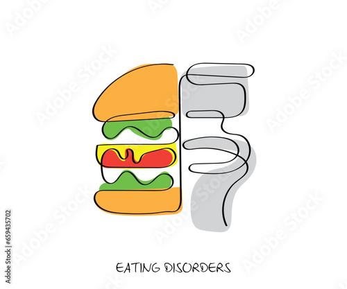 line art concept of eating disorder. Bulimia Nervosa art.