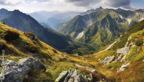 Tranquil scene of majestic mountain peak in rural Asturias generated by AI © Stockgiu