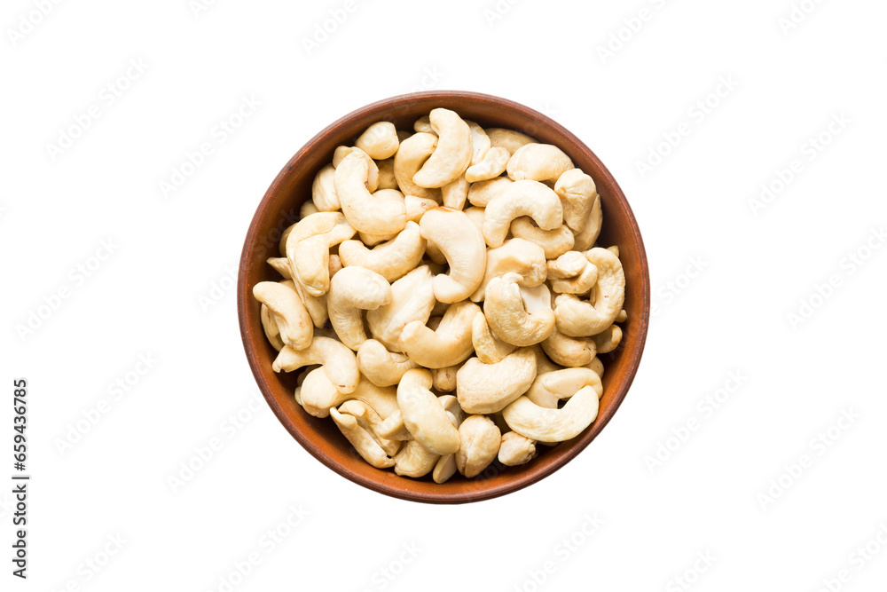 Roasted cashew nut in bowl isolated on white background. Cashew nut is snack or raw of cook. Healthy food concept Roasted cashew nut in bowl isolated on white background. Cashew nut is snack or raw of cook. Healthy food concept