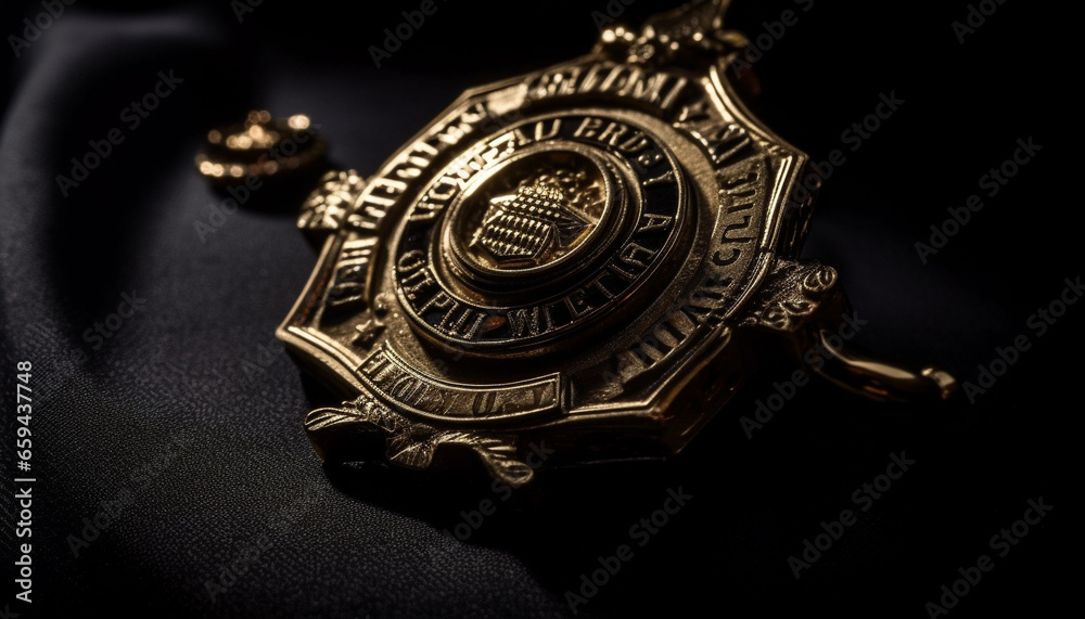 Luxury military badge symbolizes success and authority on black background generated by AI