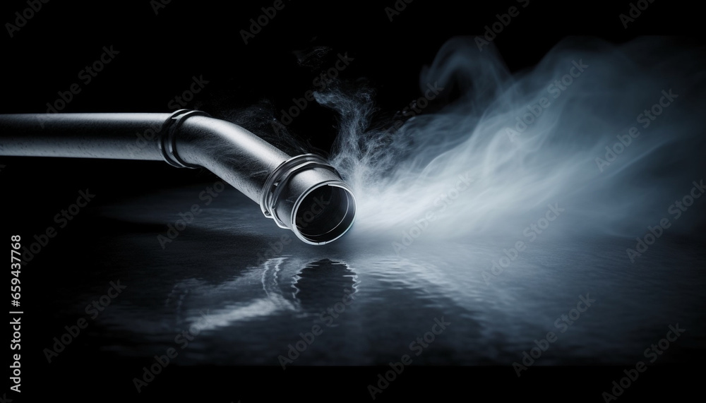 Smooth flowing water in metal pipeline, reflecting blue abstract background generated by AI Smooth flowing water in metal pipeline, reflecting blue abstract background generated by AI