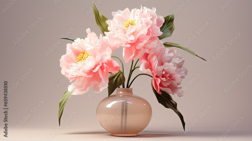  a vase with pink flowers in it on a white surface.  generative ai