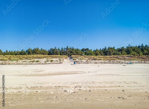 Empty Baltic Sea beach at summer in Bia  og  ra  Poland.