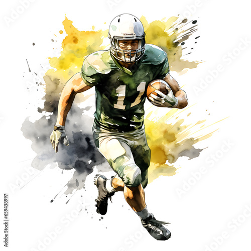 american football player in action, watercolor
