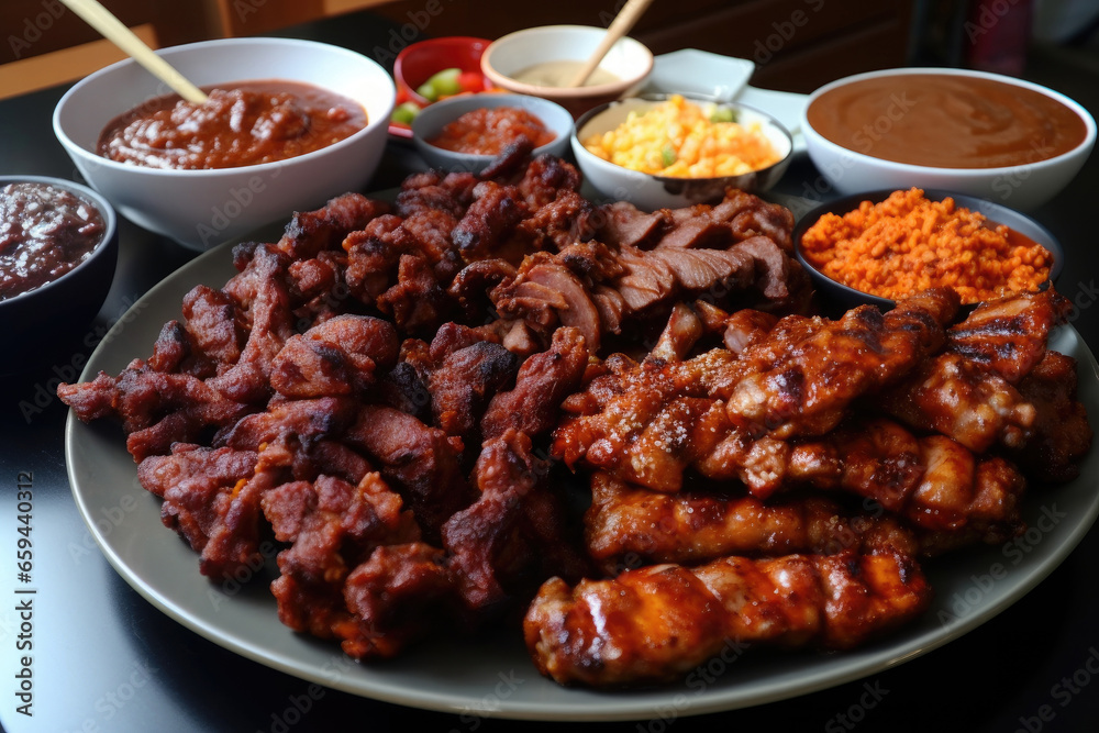 eat grilled bbq meat that is very delicious and topped with sauce to make it even more pleasing to the tongue