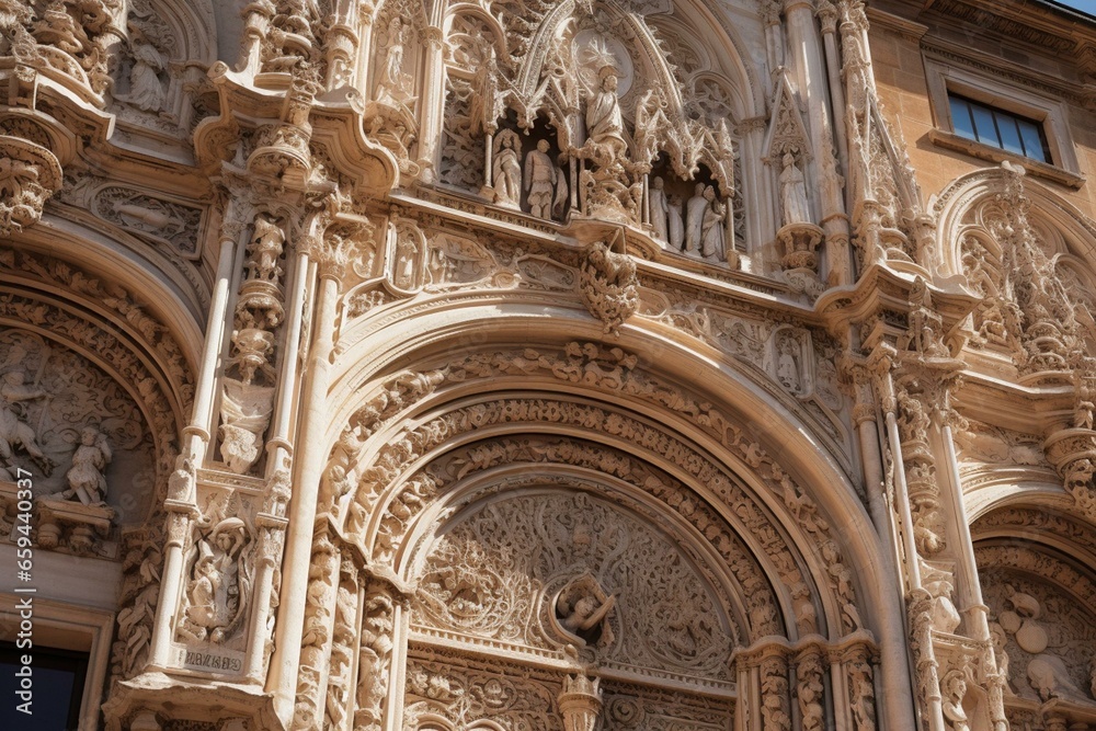 Decorative facade of historic cathedral. Generative AI