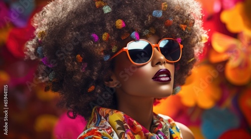 A stylish outdoor diva rocks her afro and shades, exuding confidence and sass in every step