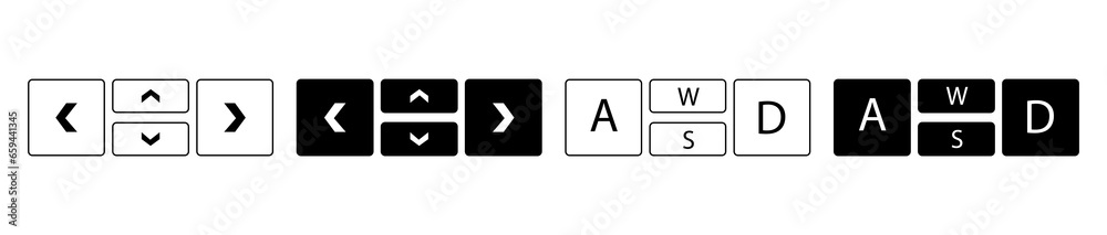 Keyboard with arrows and letters. Directional arrows on the keyboard. Navigation icons down, up, left and right. Navigation icons A,W,S,D Contour buttons, isolated - Stock Vector EPS10 Keyboard with arrows and letters. Directional arrows on the keyboard. Navigation icons down, up, left and right. Navigation icons A,W,S,D Contour buttons, isolated - Stock Vector EPS10
