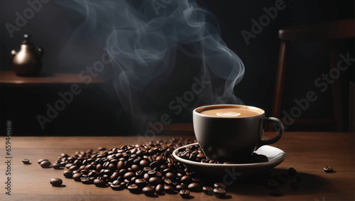 warm cup of coffee on brown background