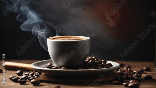 warm cup of coffee on brown background