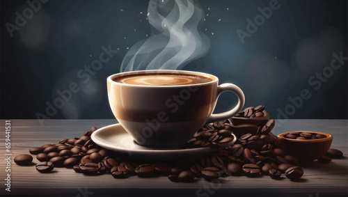 warm cup of coffee on brown background