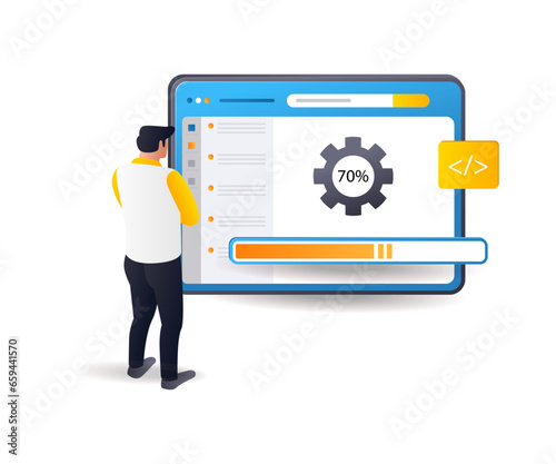 Man waiting for loading maintenance application update