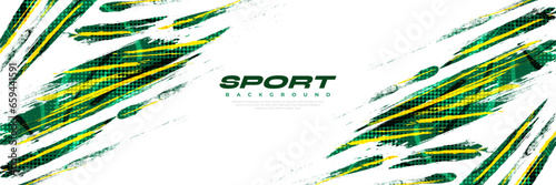 Green and Yellow Brush Background with Halftone Effect Isolated on White Background. Sport Background with Grunge Style. Scratch and Texture Elements For Design