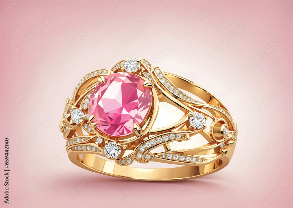 Gold ring with pink Vector illustration. Gold ring with pink Vector illustration.