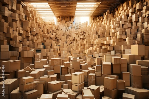 Stockpile of cardboard boxes with an oversupply of inventory. Generative AI photo