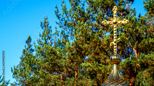 General view and architectural details in close-up of the Orthodox Church of St. Luke the Apostle and Evangelist, built in 1944, in the town of Tyniewicze Duże in Podlasie, Poland.