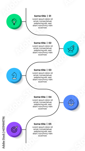 Infographic template. Vertical line with 5 steps
