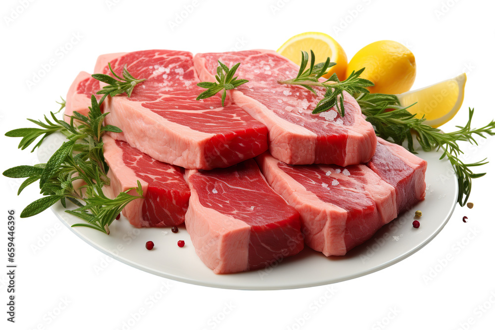 Uncooked beef steaks, starkly contrasting on a white background PNG Uncooked beef steaks, starkly contrasting on a white background PNG