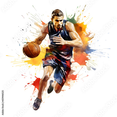 basketball player in action, watercolor © peekeedee