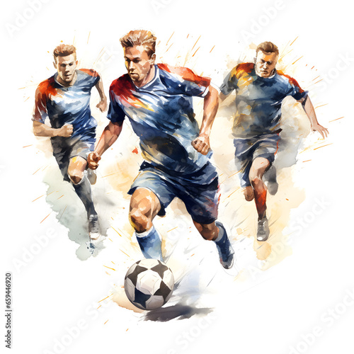 soccer players with ball  soccer players in action  watercolor