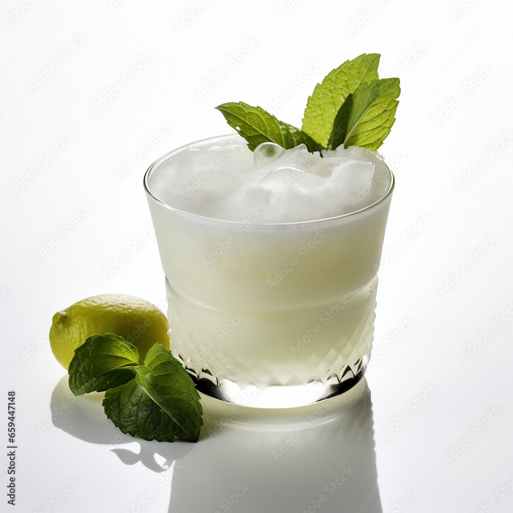 Cocktail with lime and mint on a white background. Isolated Cocktail with lime and mint on a white background. Isolated