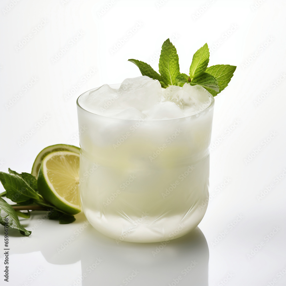 Cocktail with lime and mint on a white background. Isolated Cocktail with lime and mint on a white background. Isolated