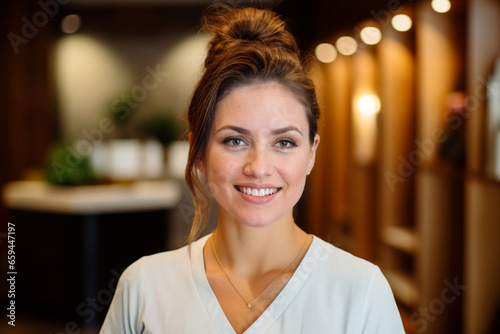 Young smiling spa receptionist
