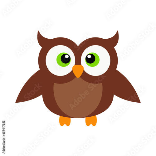 Cute little owl on white background. Cartoon animal character for kids cards, baby shower, invitation, poster, t-shirt composition, house interior. Vector stock illustration