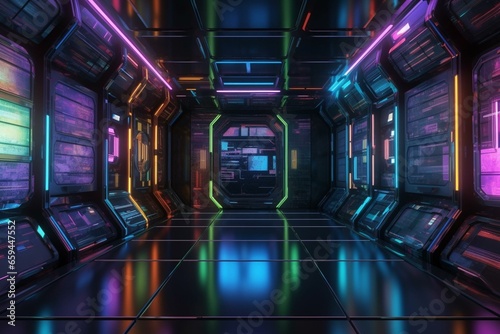 3D render of futuristic tech background with colorful sci-fi panels. Generative AI