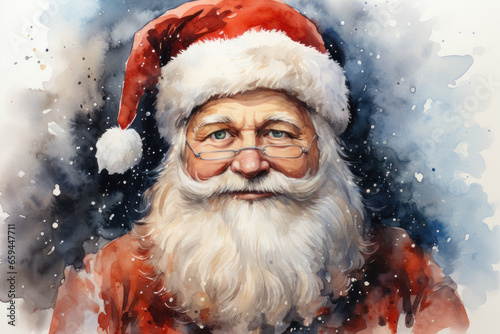 Classic Santa Claus Postcard Illustration - Handdrawn Vintage Christmas Greetings. Generative AI © Stefan