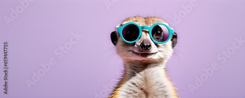 Meerkat in sunglass shade on a solid uniform background  editorial advertisement  commercial. Creative animal concept. With copy space for your advertisement