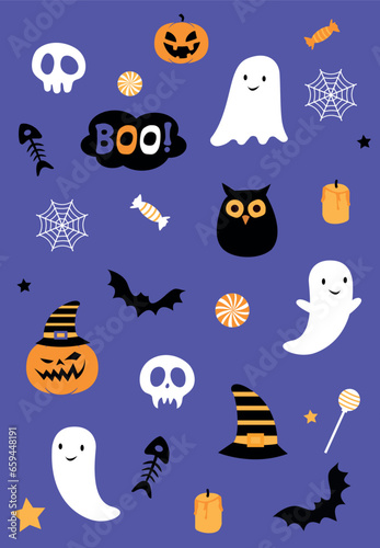 Happy Halloween background with cute sticers