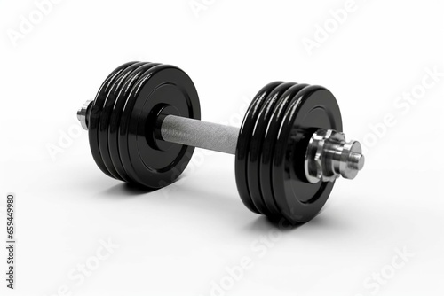 Isolated dumbbell with black disks on white background. Generative AI