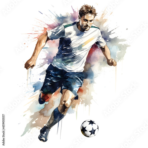 soccer players with ball, soccer players in action, watercolor