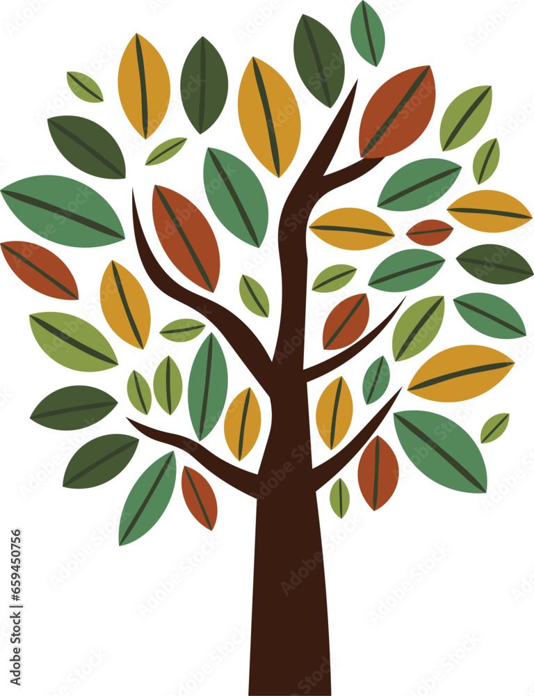Obraz premium Minimal flat tree with transparent background; named, organized, and editable layers