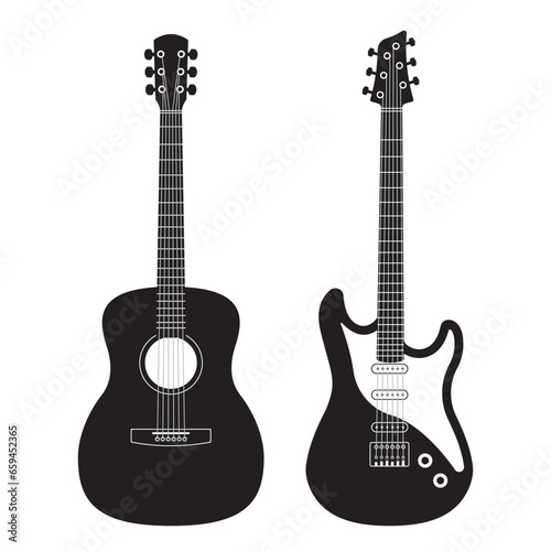 Guitar icon set. Acoustic and electric guitars. Music instrument silhouettes. Vector illustration.