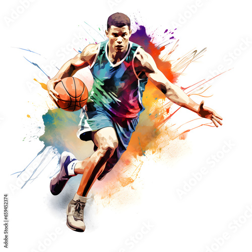 basketball player with ball, watercolor © peekeedee