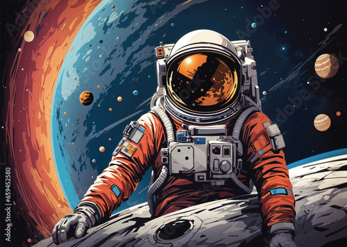 astronaut in space with planetand stars